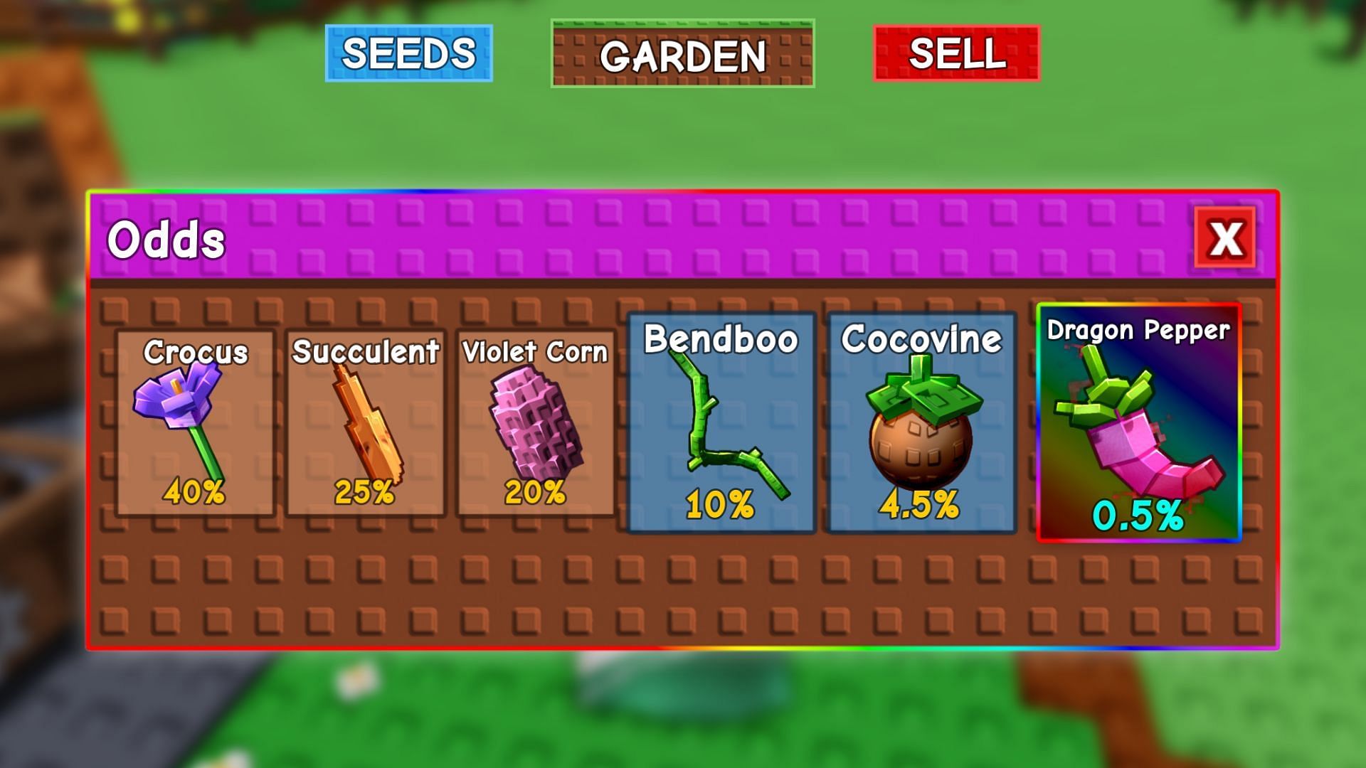 You have a 40% chance of getting this seed (Image via Roblox)